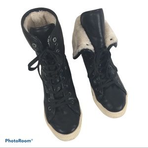 Faux Leather 6.5 Black Fur Lined Combat Boots